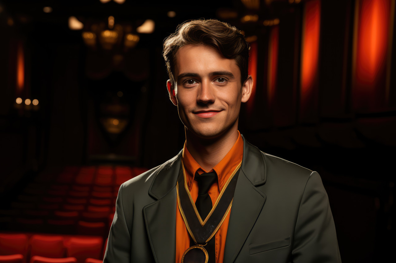 Employee flourishes on stage wearing a well earned medal, employee appreciation day images