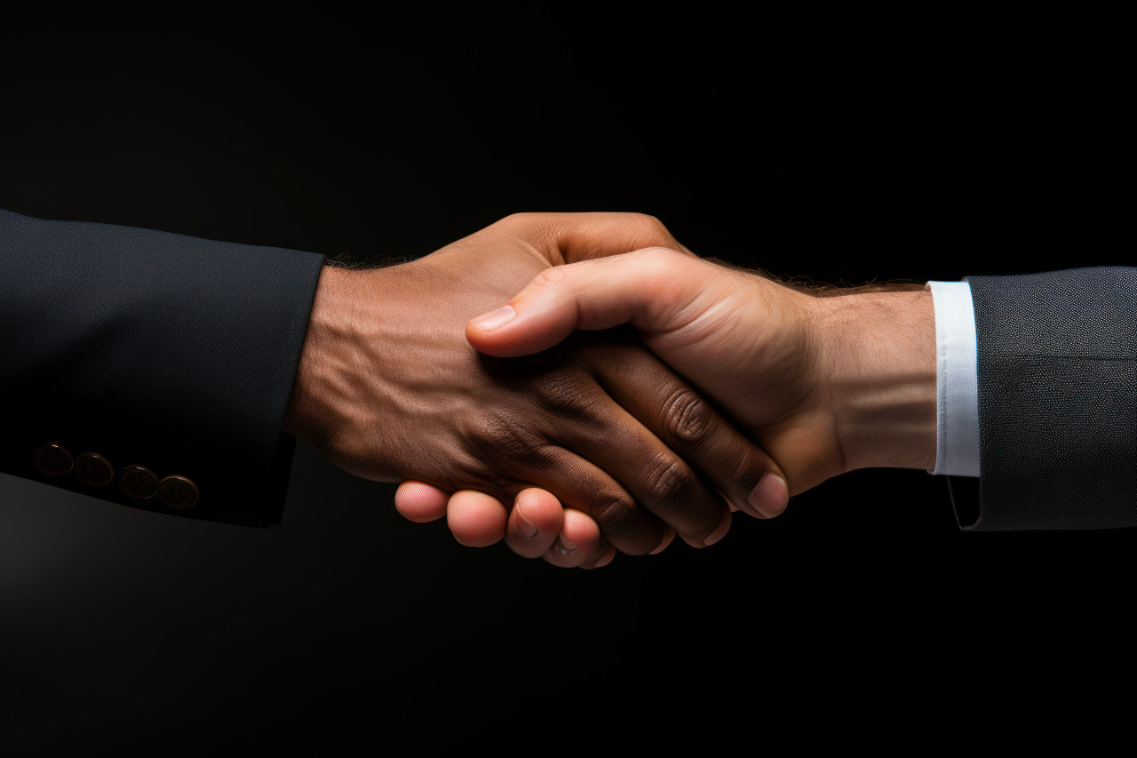 Manager golden handshake expressing appreciation, recognition and reward images