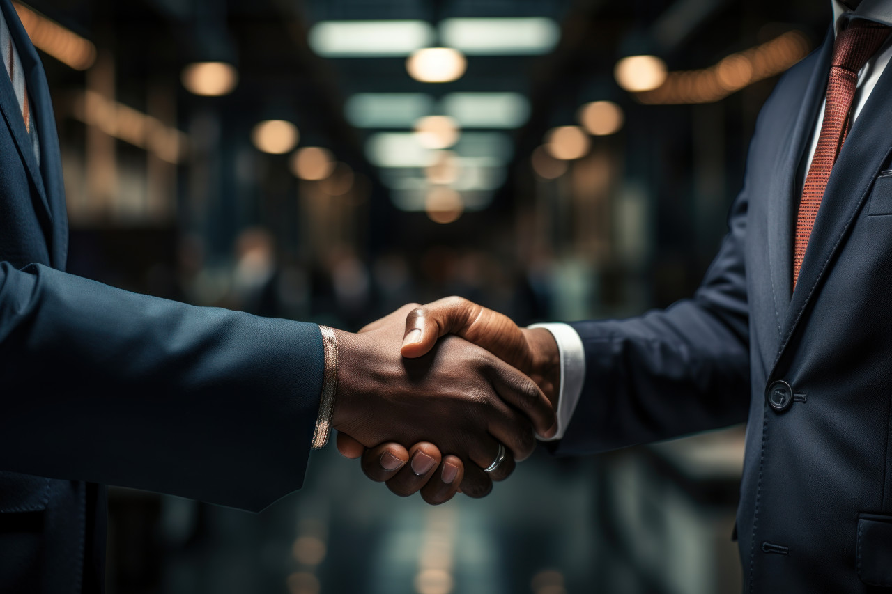 Handshake seals recognition for employee outstanding efforts with medal, recognition and reward images