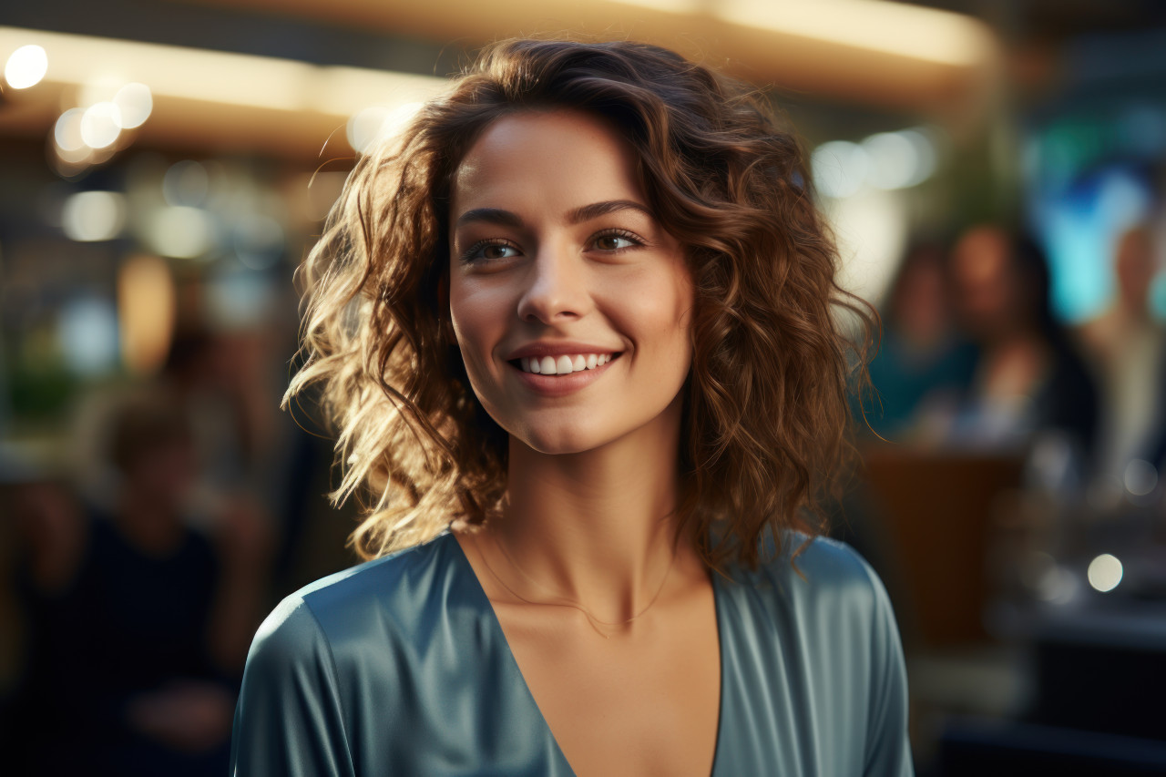 Woman graciously accepts award symbolizing smooth sailing in success, employee appreciation day images