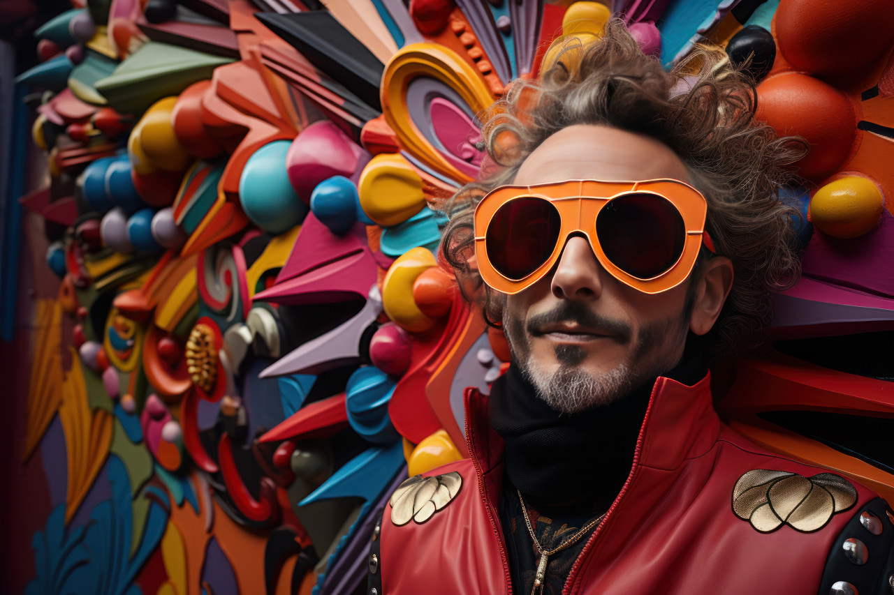 Midnight man in carnival mask amidst carnival park, carnival festival pictures