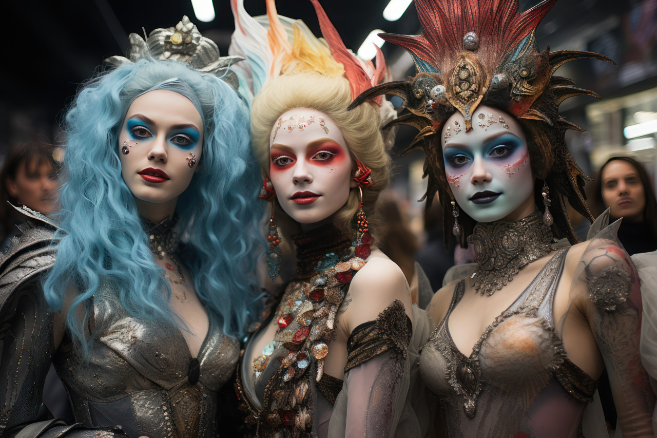 Ethereal carnival attendees transformed into phantoms and specters, colorful carnival images