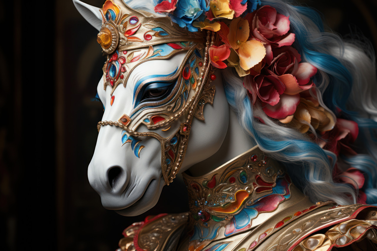 Majestic carnival horses surreal costumes blend, carnival festival pictures
