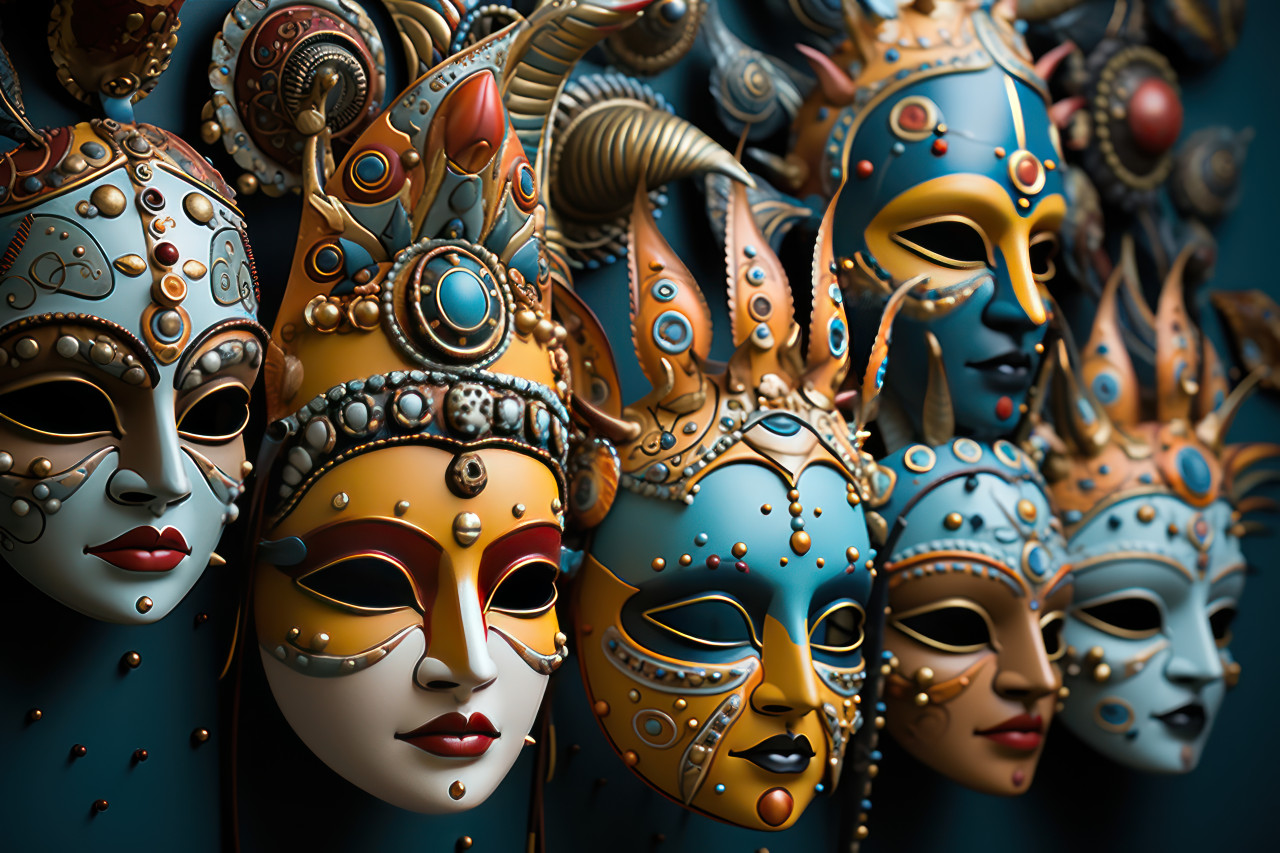 Artistic showcase embracing venetian diversity, colorful carnival images