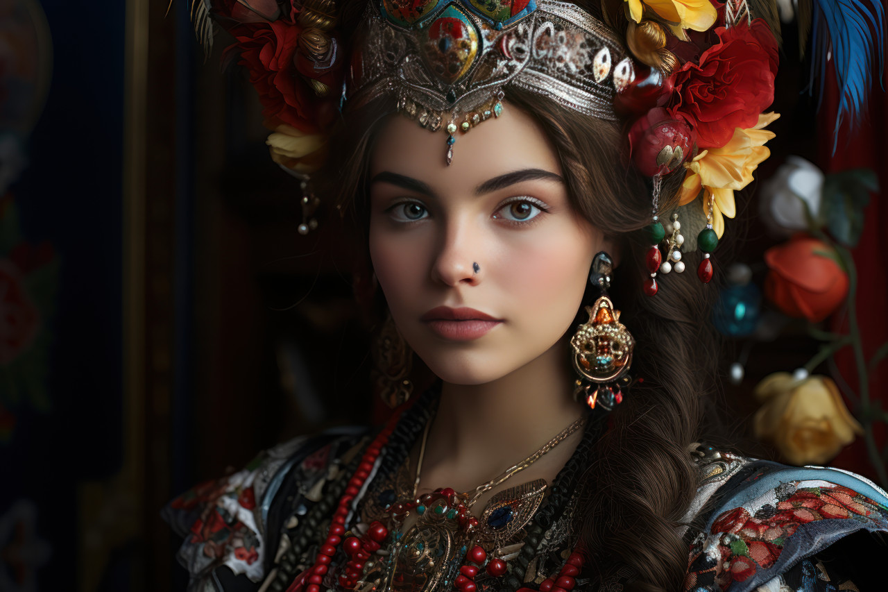 Folklore fusion multicultural costumes illuminate diverse carnival, colorful carnival images