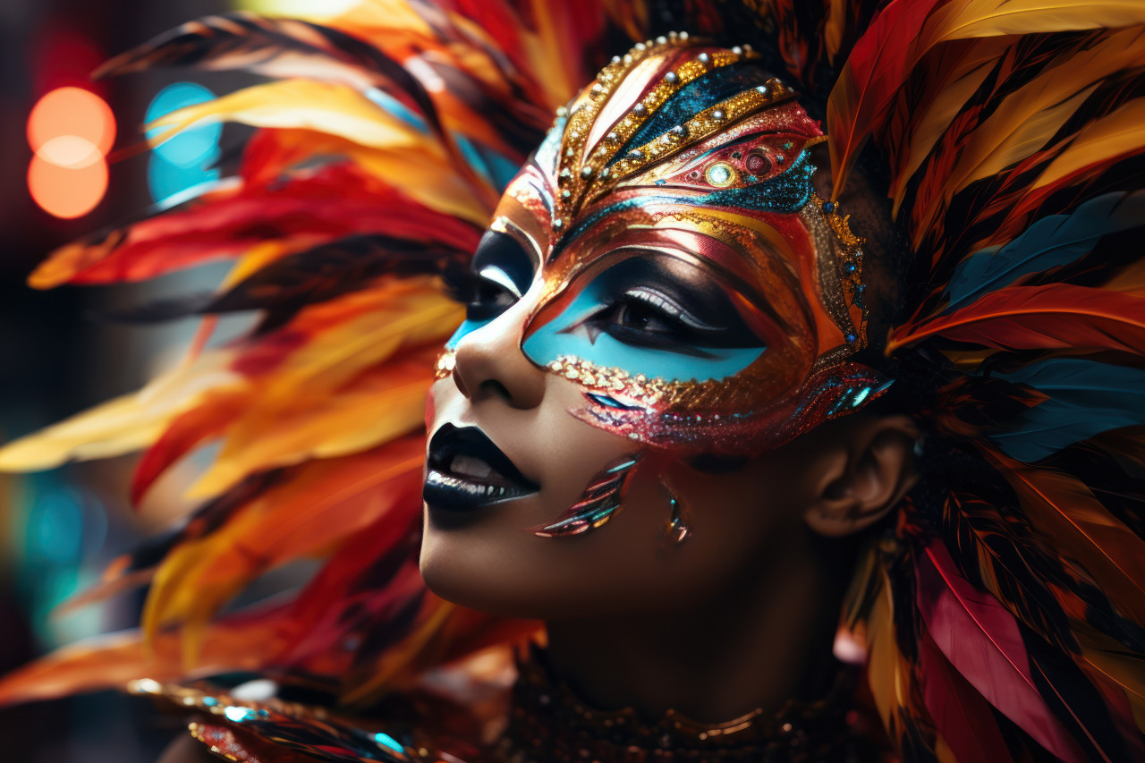Streaks of carnival time lapse photo captures masked man motion, festive carnival photos