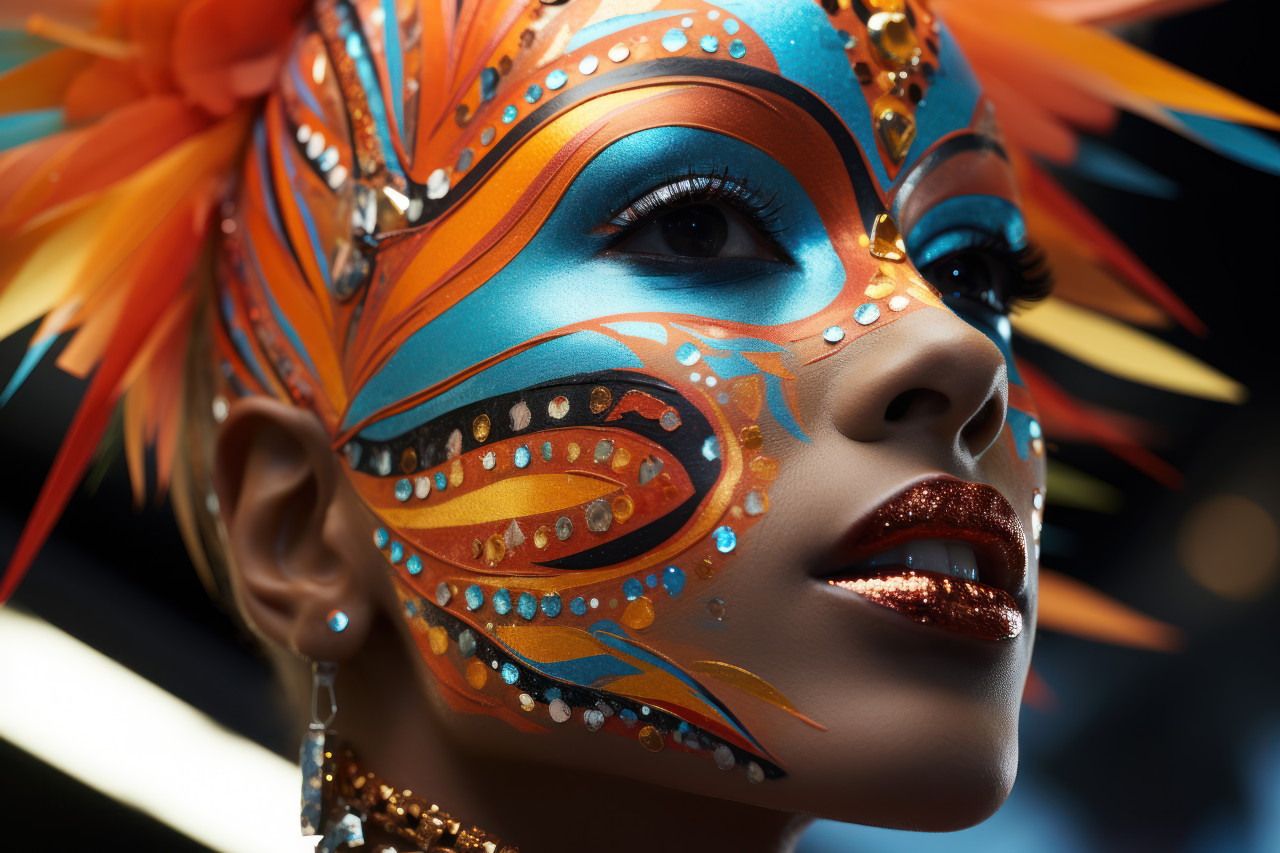 Kaleidoscopic illusions mirrored surfaces reflect carnival masked, colorful carnival images