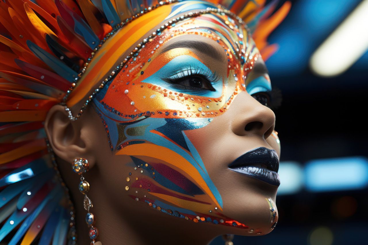 Masked individuals in kaleidoscopic carnival, carnival festival pictures