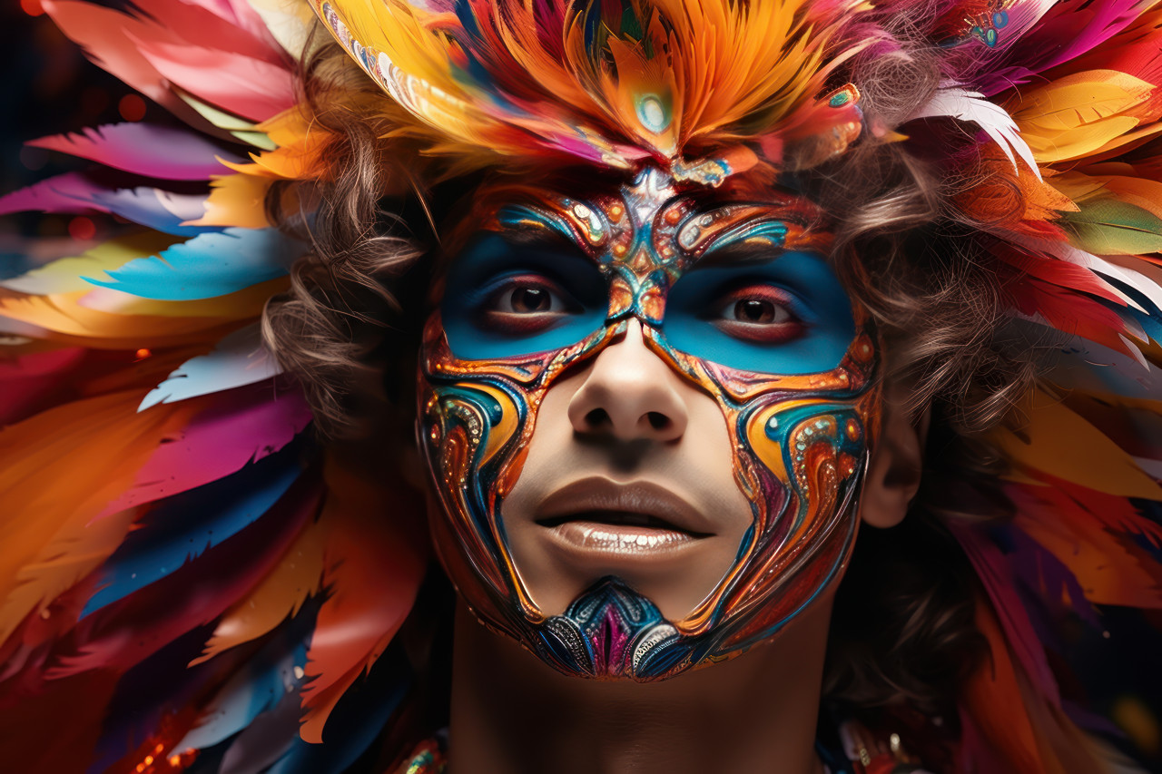 Colorful carnival universe masked man in supernova, carnival festival pictures