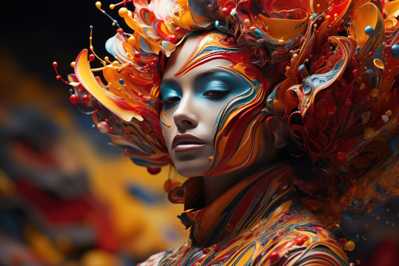 Galactic ensemble abstract planetary costumes transforming the scene, colorful carnival images