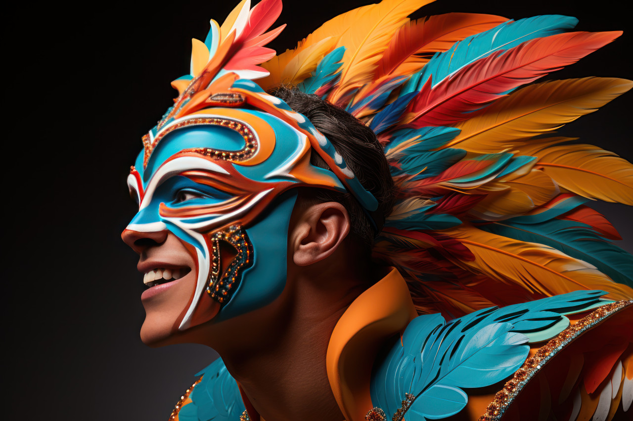 Elegance carnival masked man in a dynamic sprint, carnival festival pictures