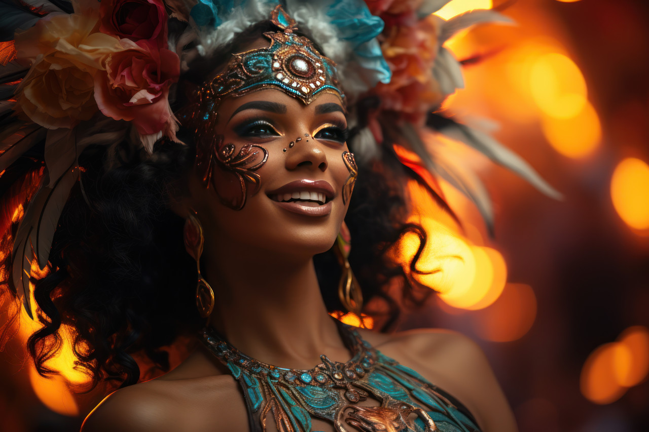 Night show carnival masked woman mesmerizing fire dance, carnival festival pictures