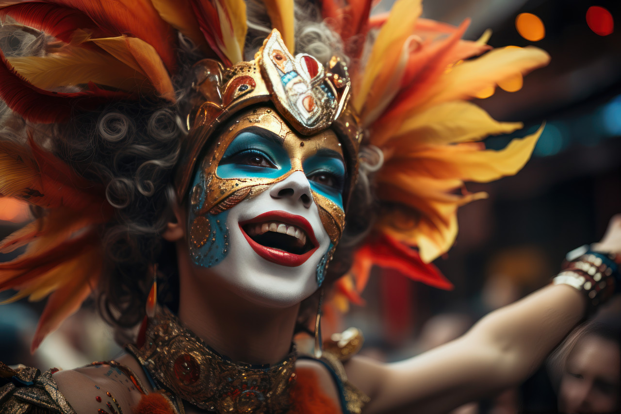 Masked maestro dj amplifying carnival dance party spirit, carnival festival pictures