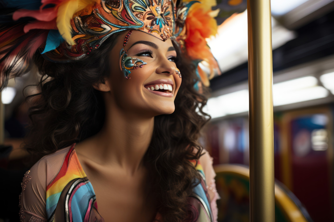Carnival woman gleeful masked ride, festive carnival photos