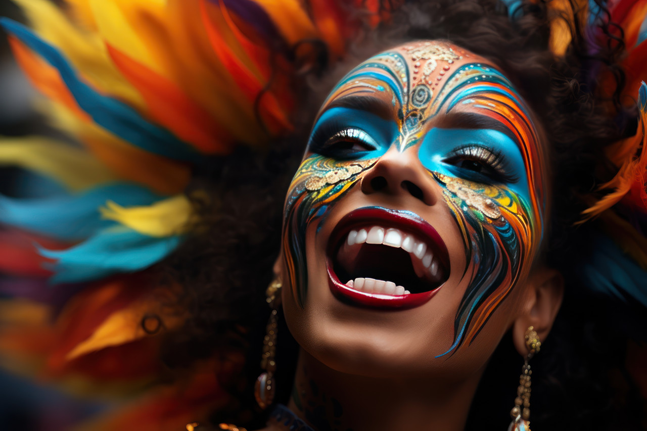 Celebratory samba dance woman embracing carnival vibrancy, carnival festival pictures