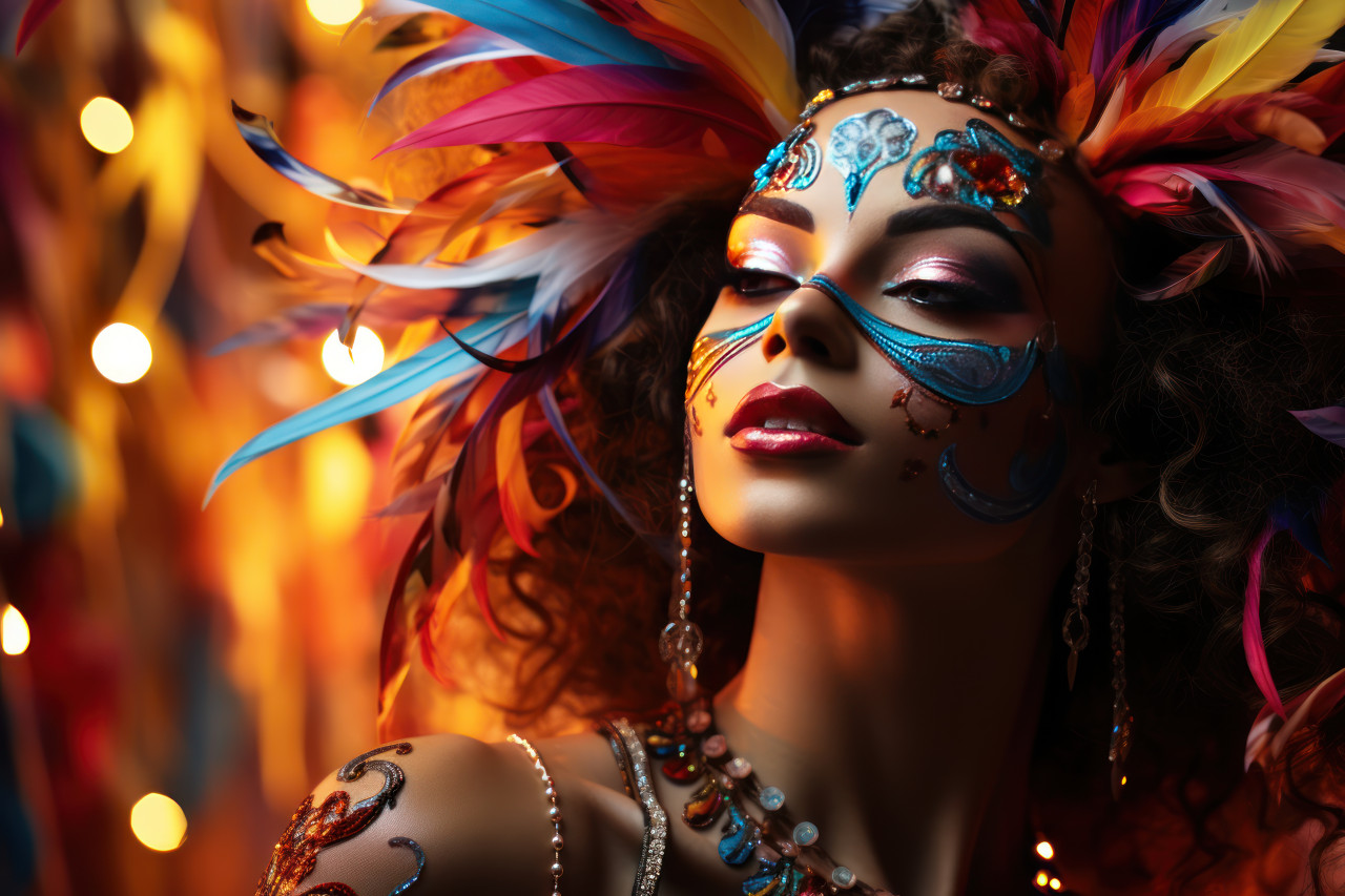 Mesmerizing carnival woman amidst string lights, carnival festival pictures