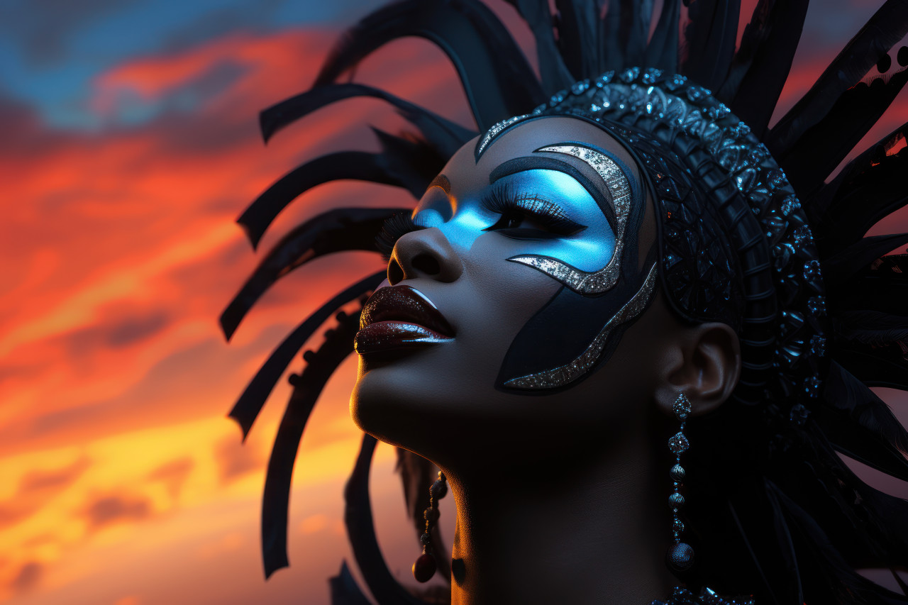 Twilight display carnival masks in silhouette, colorful carnival images