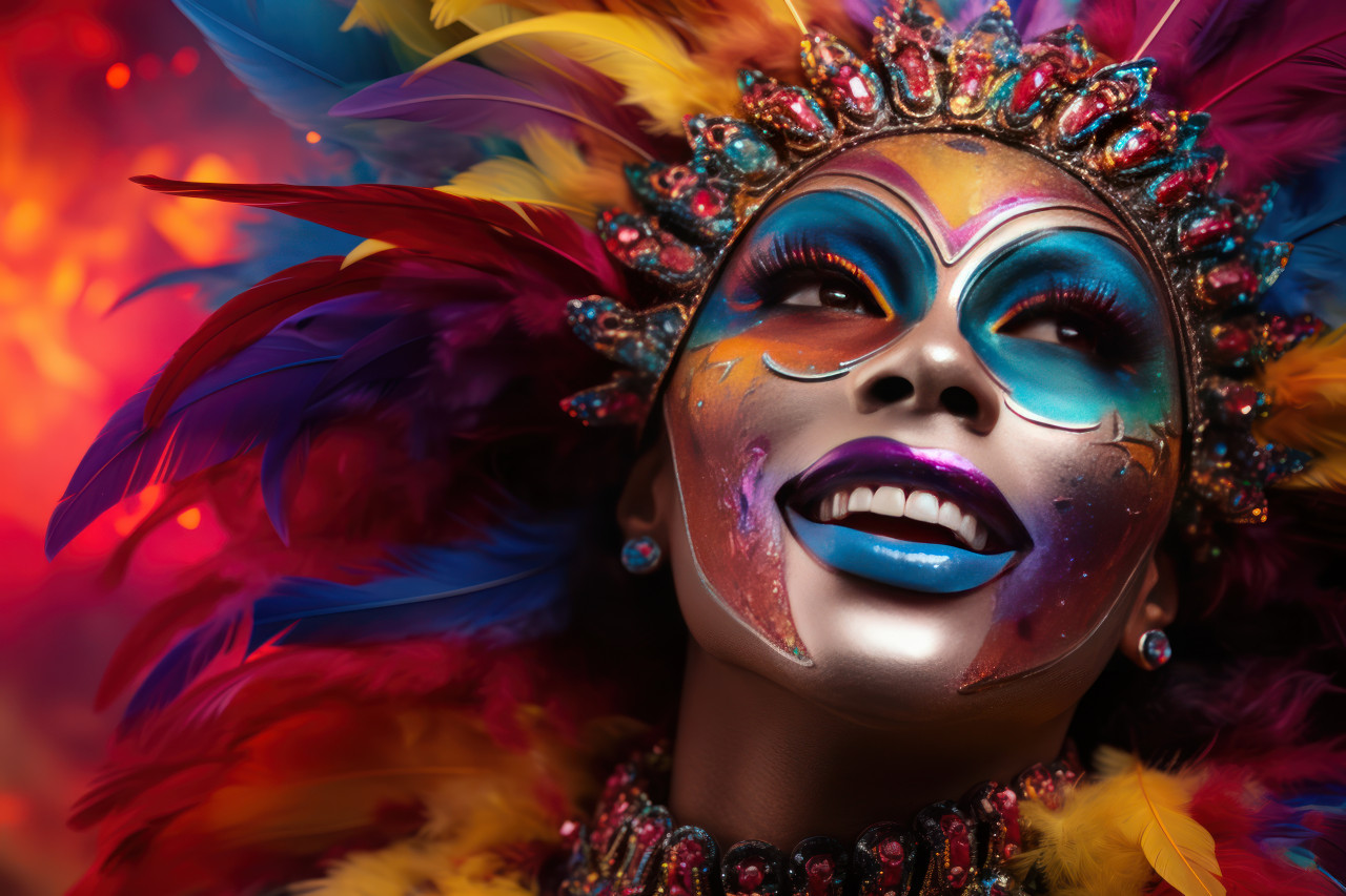 Colorful carnival mystique woman amidst vibrant smoke, carnival festival pictures