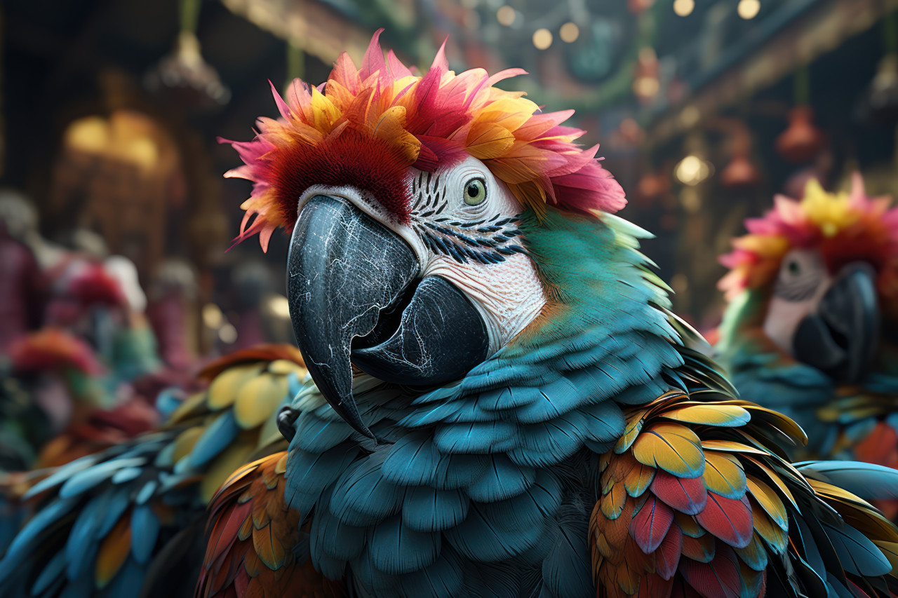 Tropical treasure hunt carnival with pirates and parrots, carnival festival pictures