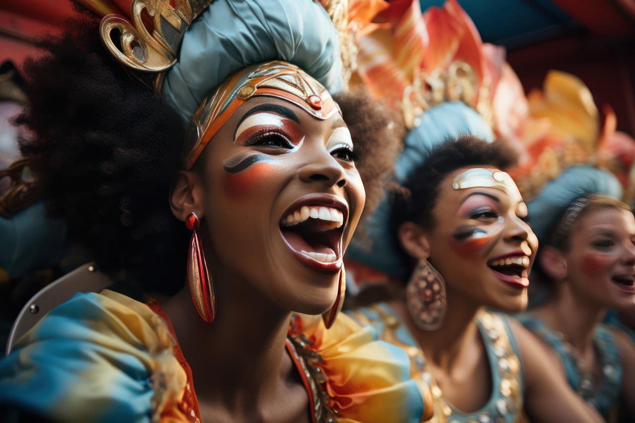 Carnival masked participants embrace classic attraction, colorful carnival images