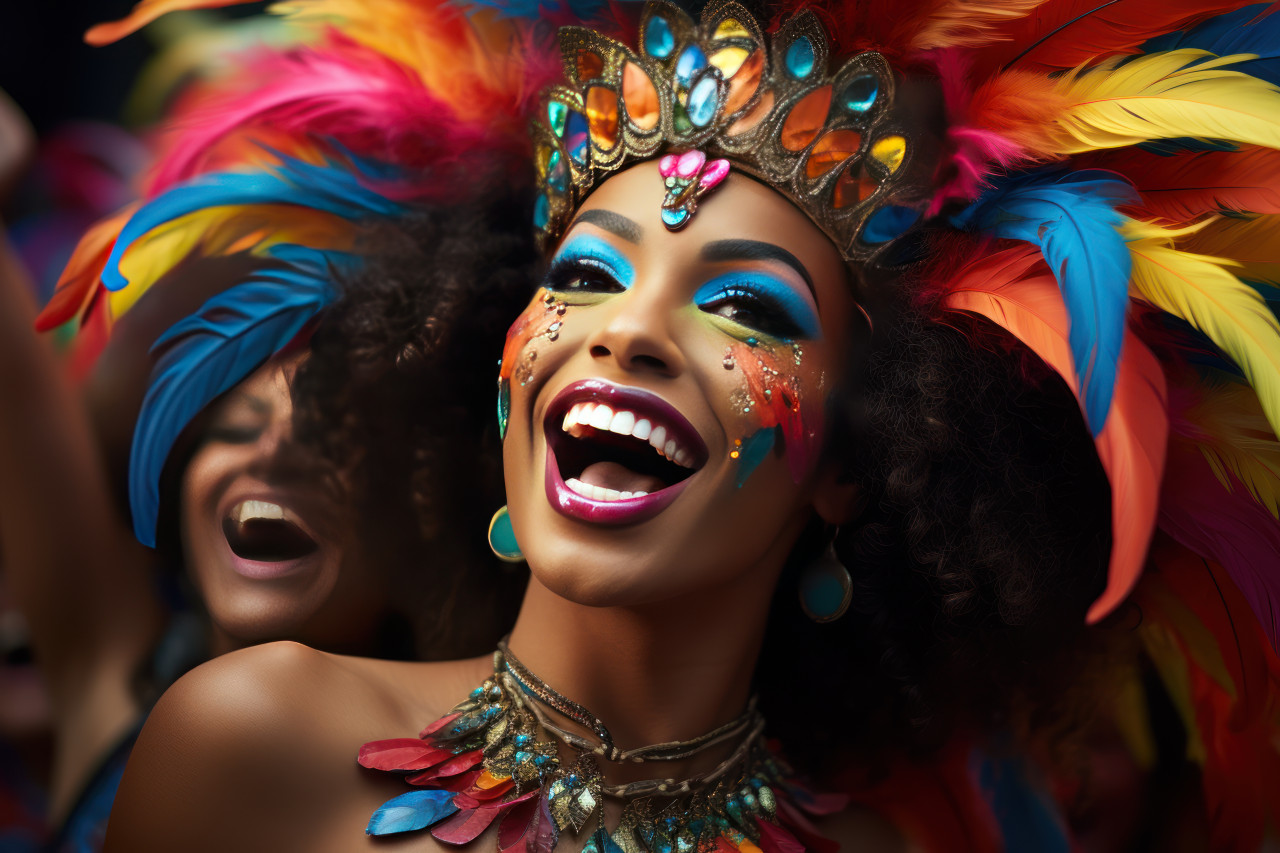 Cuban culture celebration carnival in cabaret style, colorful carnival images