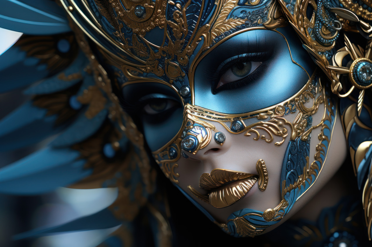 Eyes peering from intricate mask design, carnival festival pictures