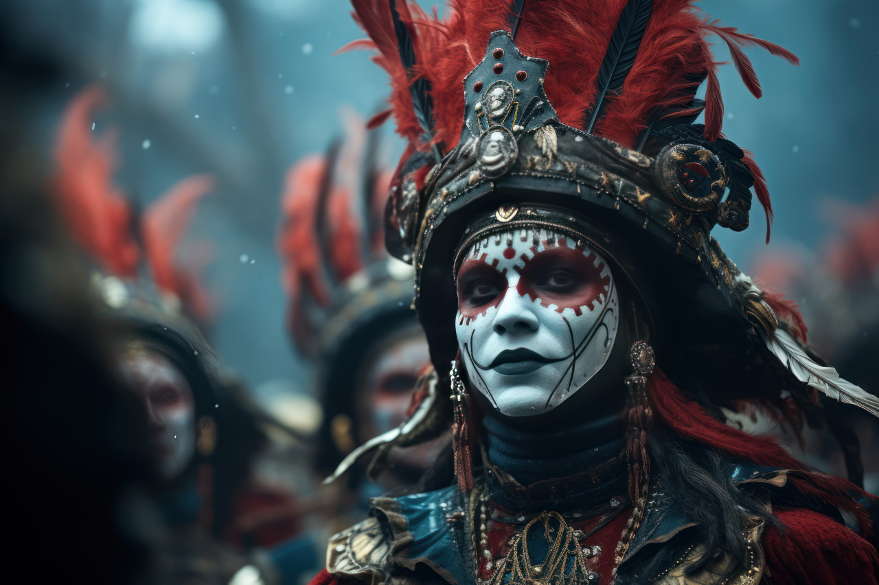 Drumming traditions carnival attired drummers in mystic masks, carnival festival pictures