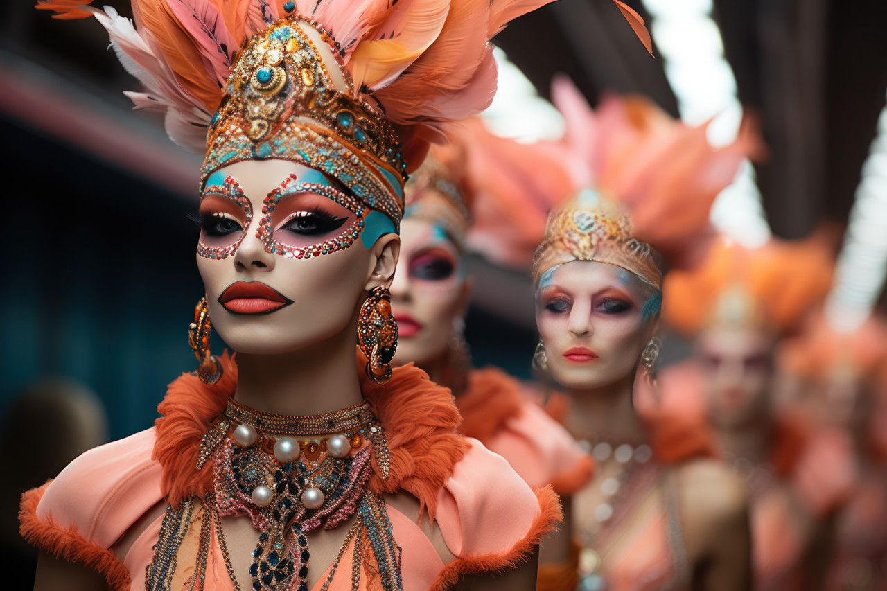 Tradition carnival masks in high fashion show, festive carnival photos