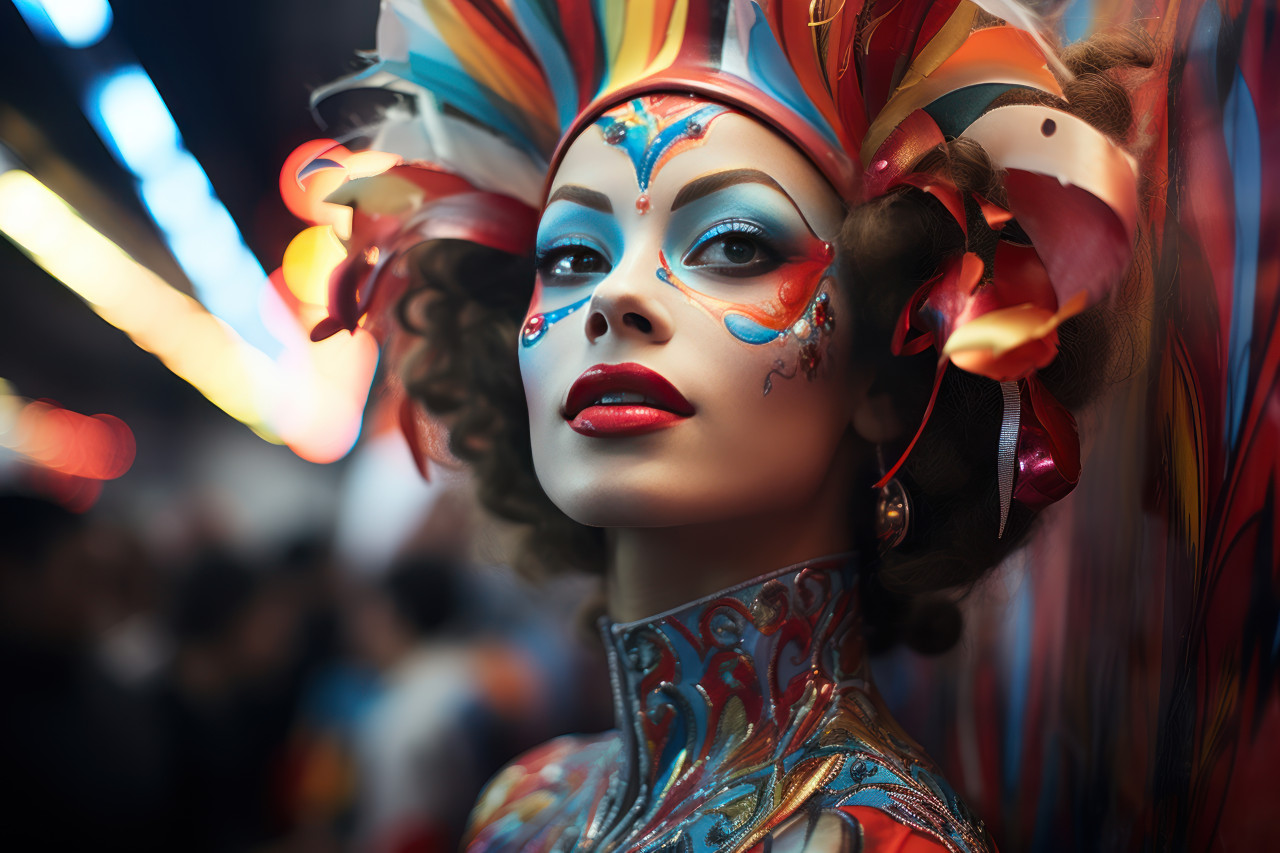 Shifting light tapestry holographic harlequins whimsical acts, colorful carnival images