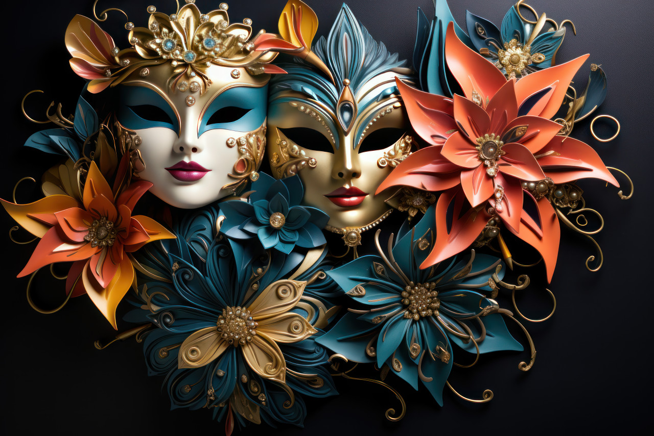 Playful shadows masks unique stories in mid air ballet, carnival festival pictures