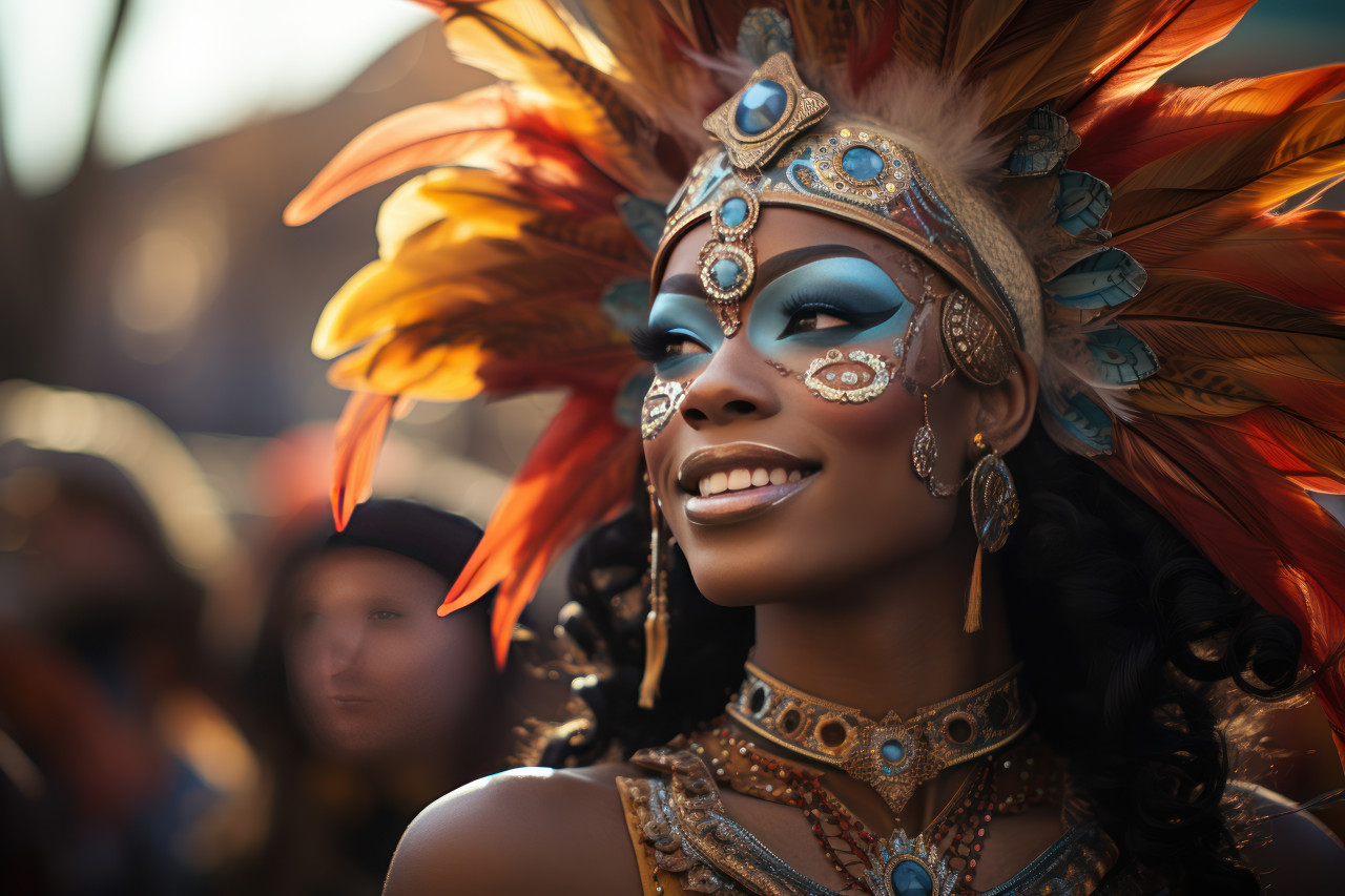 Carnival attendees embody mythical beings, festive carnival photos