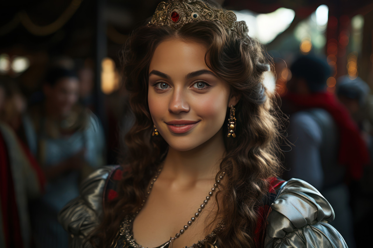 Renaissance fair elegantly adorned attendees, carnival festival pictures