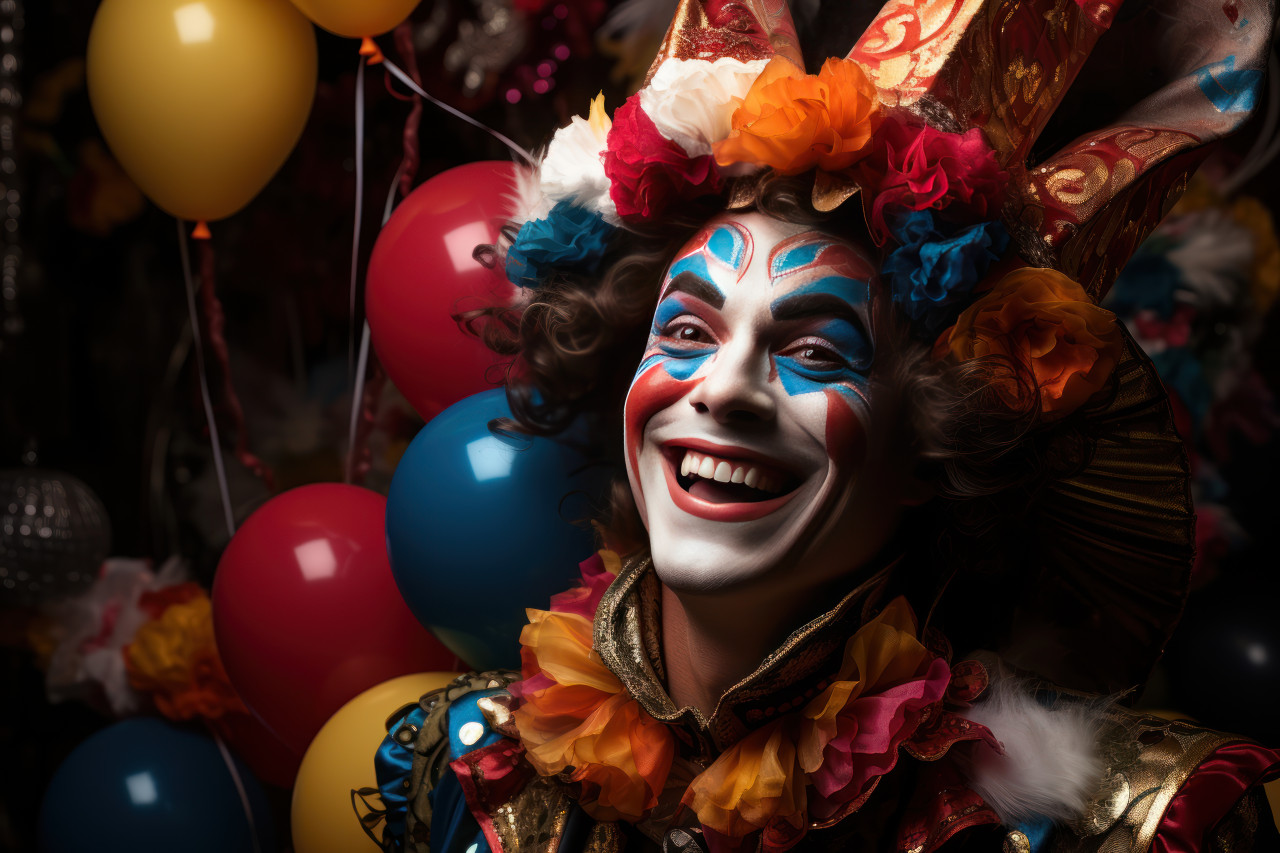 Carnival mask spectacle balloons and confetti enchantment, colorful carnival images