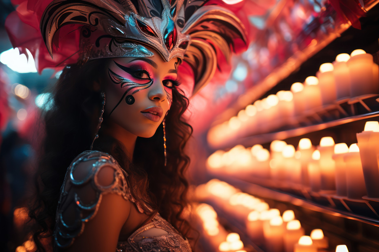 Lantern labyrinth carnival masked woman festive journey, festive carnival photos