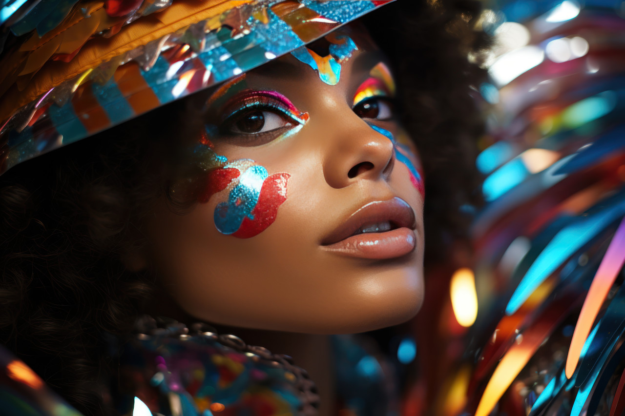 Vibrant carnival lights in distorted reflections, carnival festival pictures