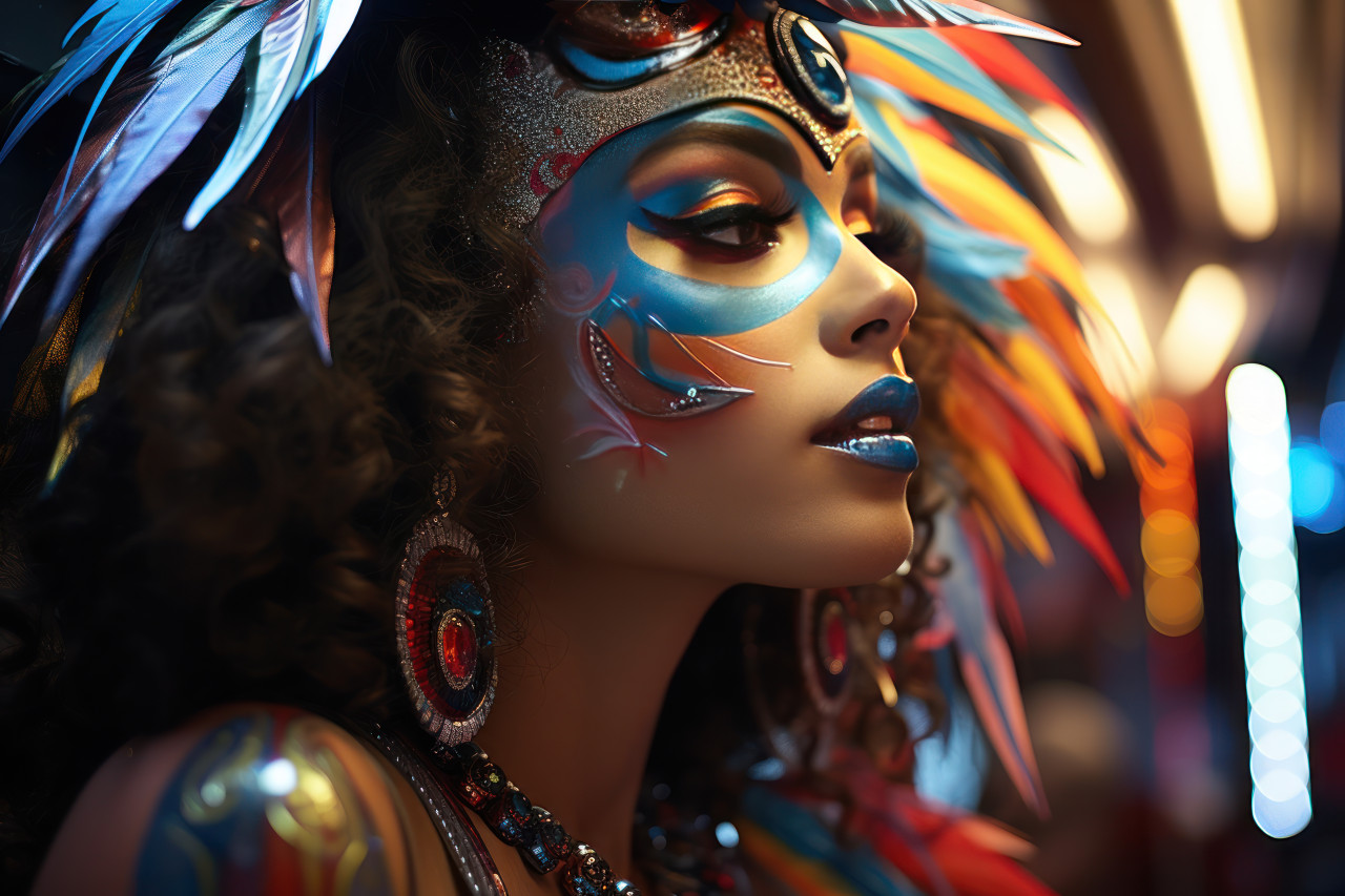 Enigmatic mask amidst carnival reflections, carnival festival pictures
