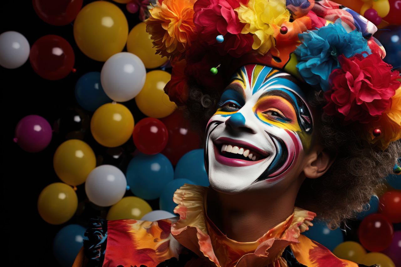 Bubbles of delight man with carnival mas, festive carnival photos