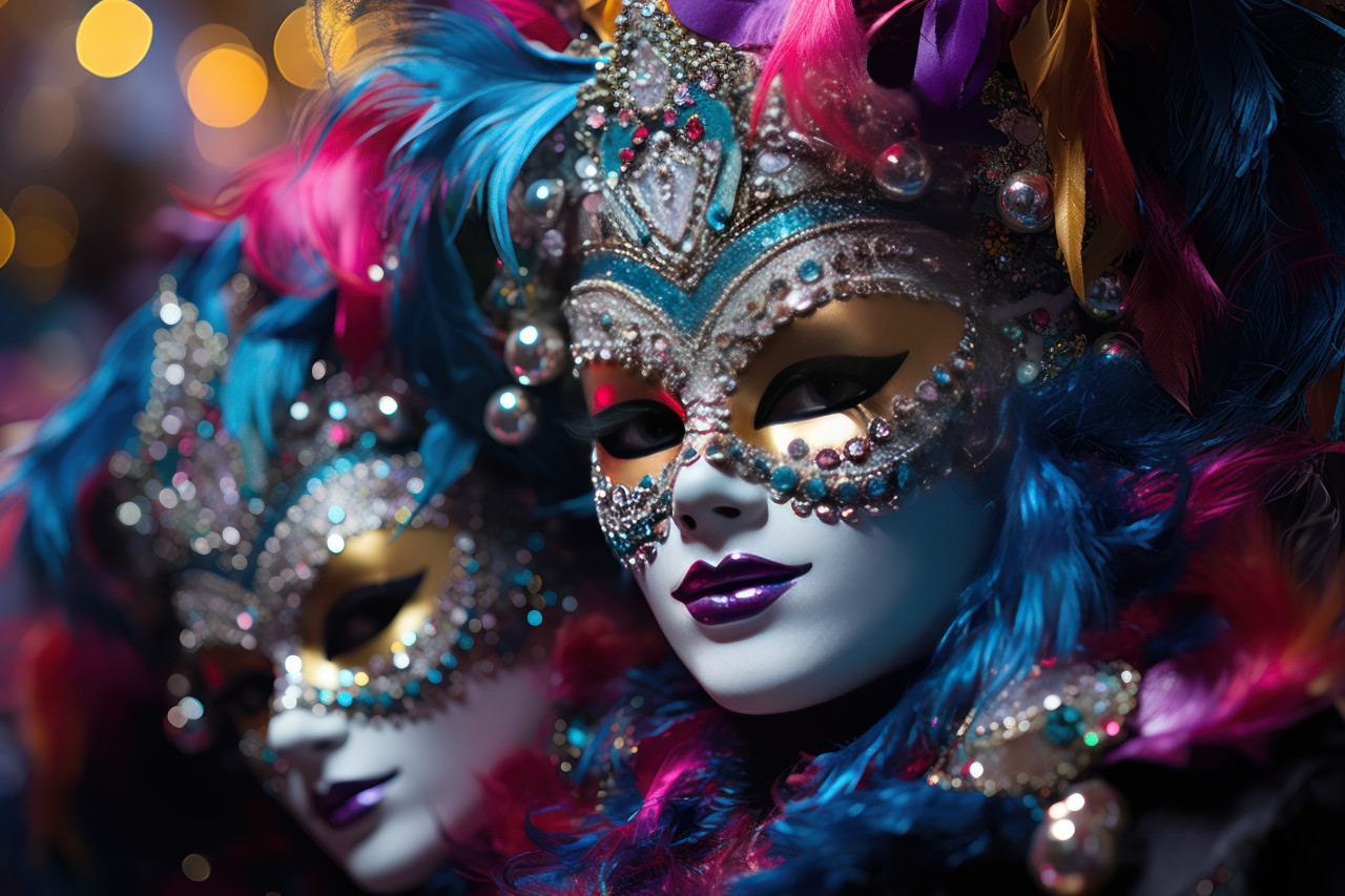 Iridescent bubble carnival masks creating magic and enchantment, festive carnival photos