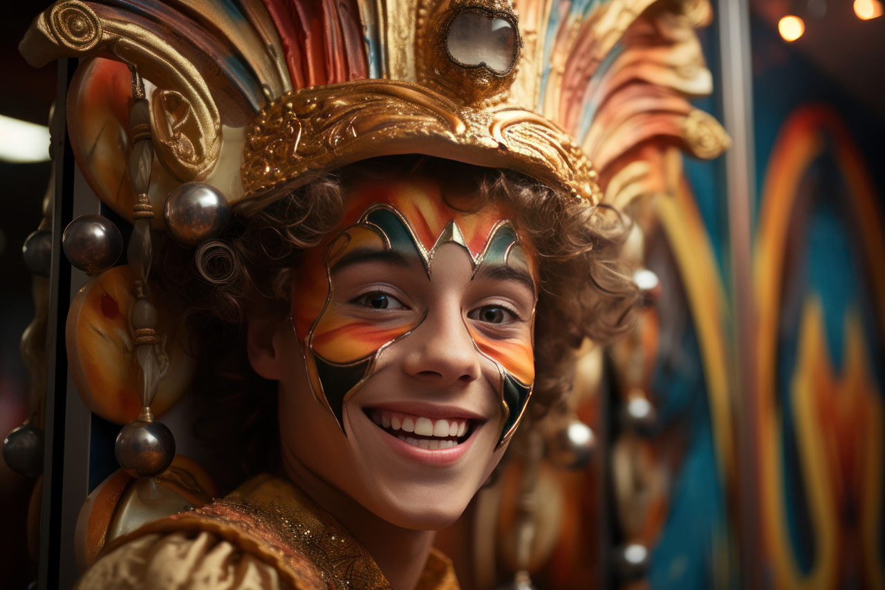 Carnival masked man reflection in funhouse, carnival festival pictures