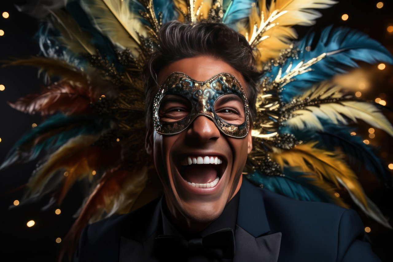 Extravaganza carnival mask creates dazzling display, festive carnival photos