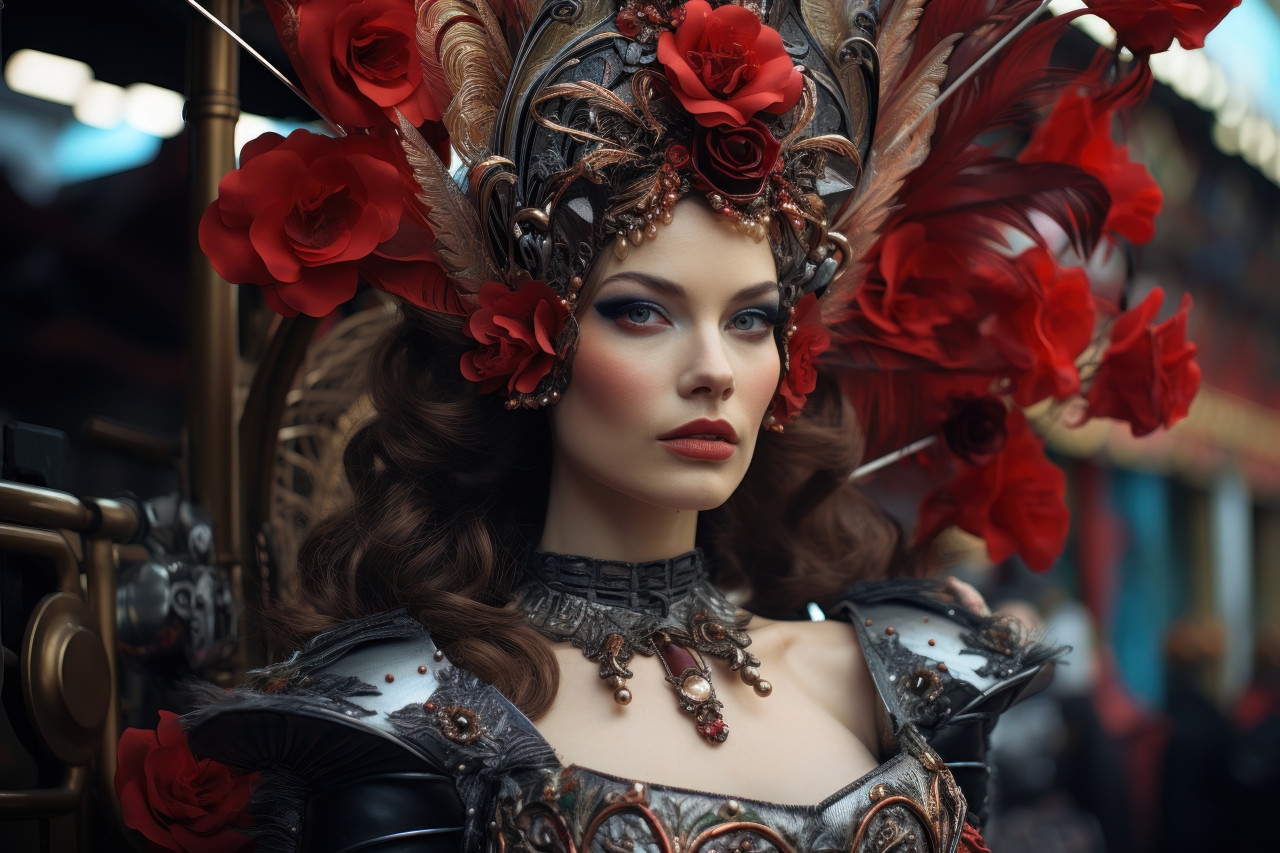 Elegance and chaos merge victorian fusion with carnival, colorful carnival images