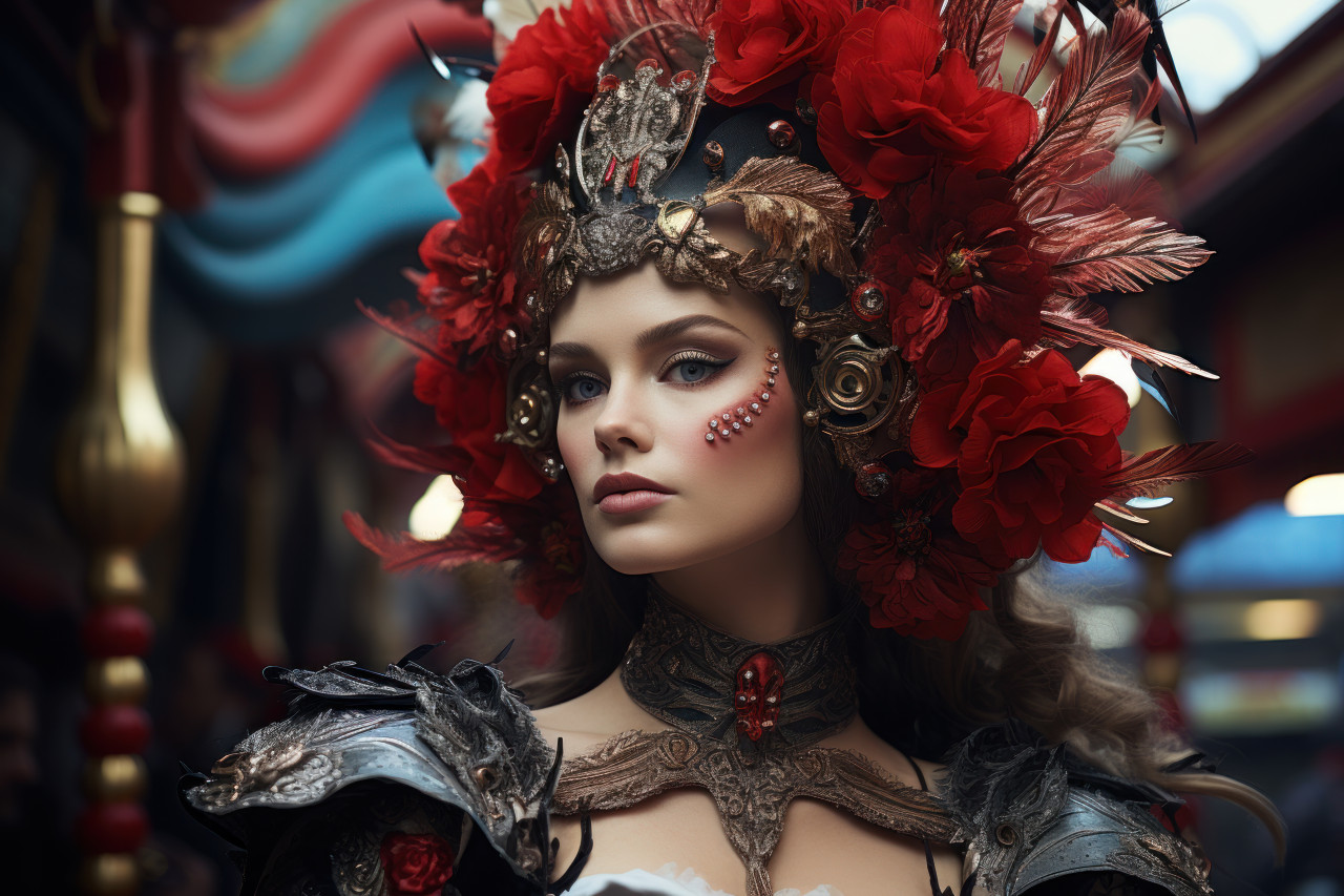 Steam powered carnival fusion victorian elegance amid chaos, colorful carnival images
