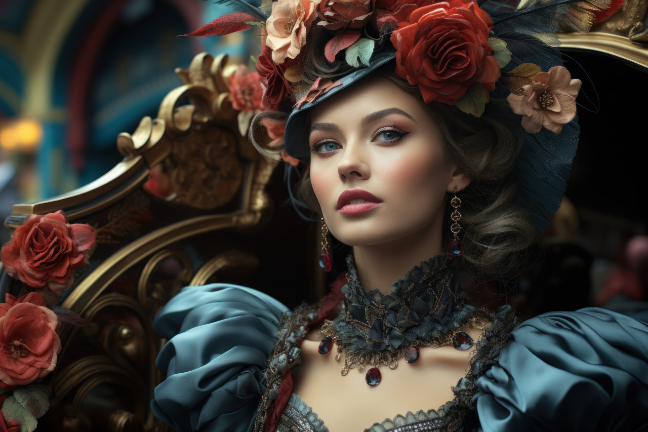Modernized elegance fusion of victorian charm and contemporary carnival, colorful carnival images