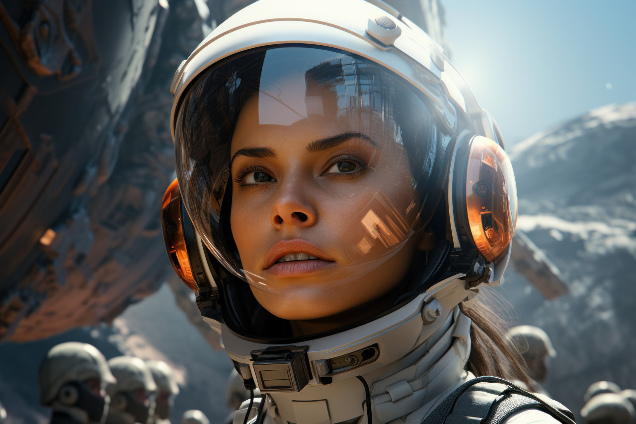 Vanguard woman signifying exploration strength, girl power image