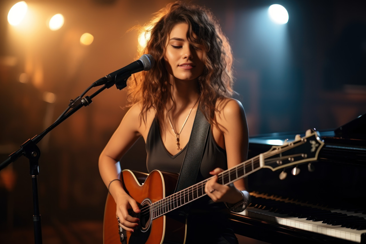 Woman confident musical performance, female empowerment image