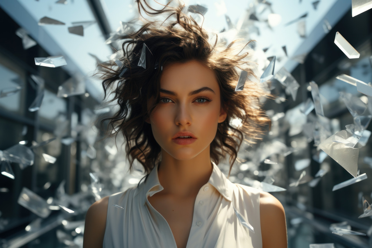 A woman smashing the glass ceiling, girl power image