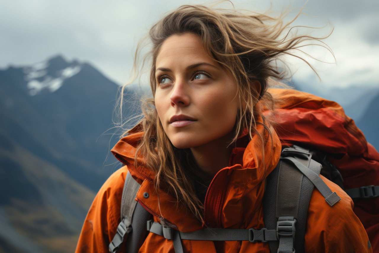 Resolve woman journey to mountain peak, girl power image