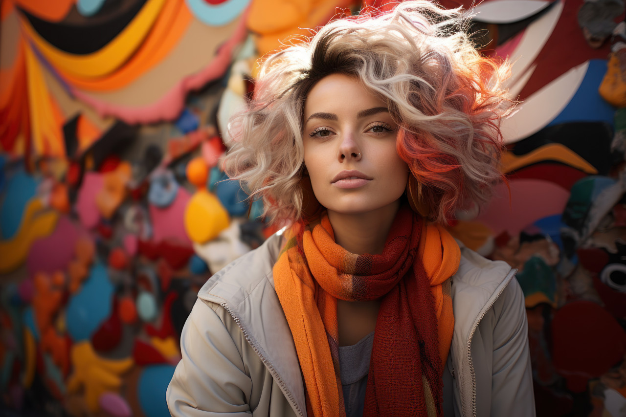 A woman flourishing amongst vibrant street art, female empowerment image