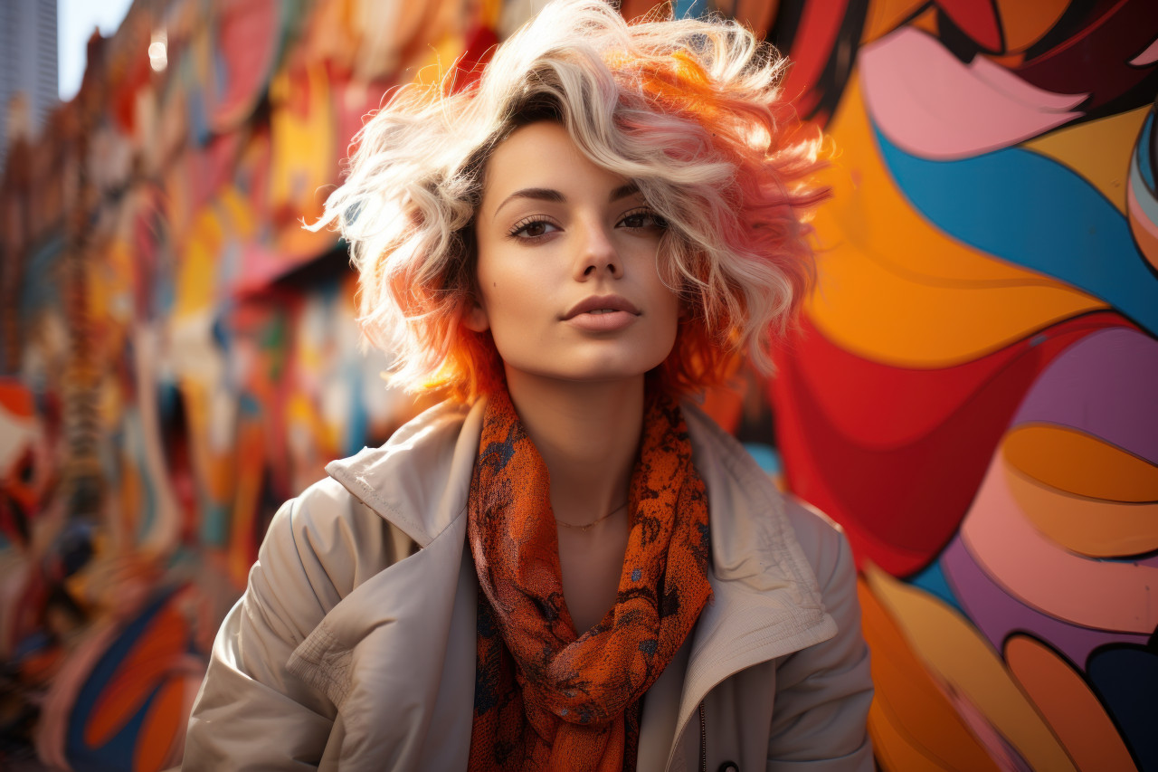 A female symbol of strength amidst vibrant street, girl power image