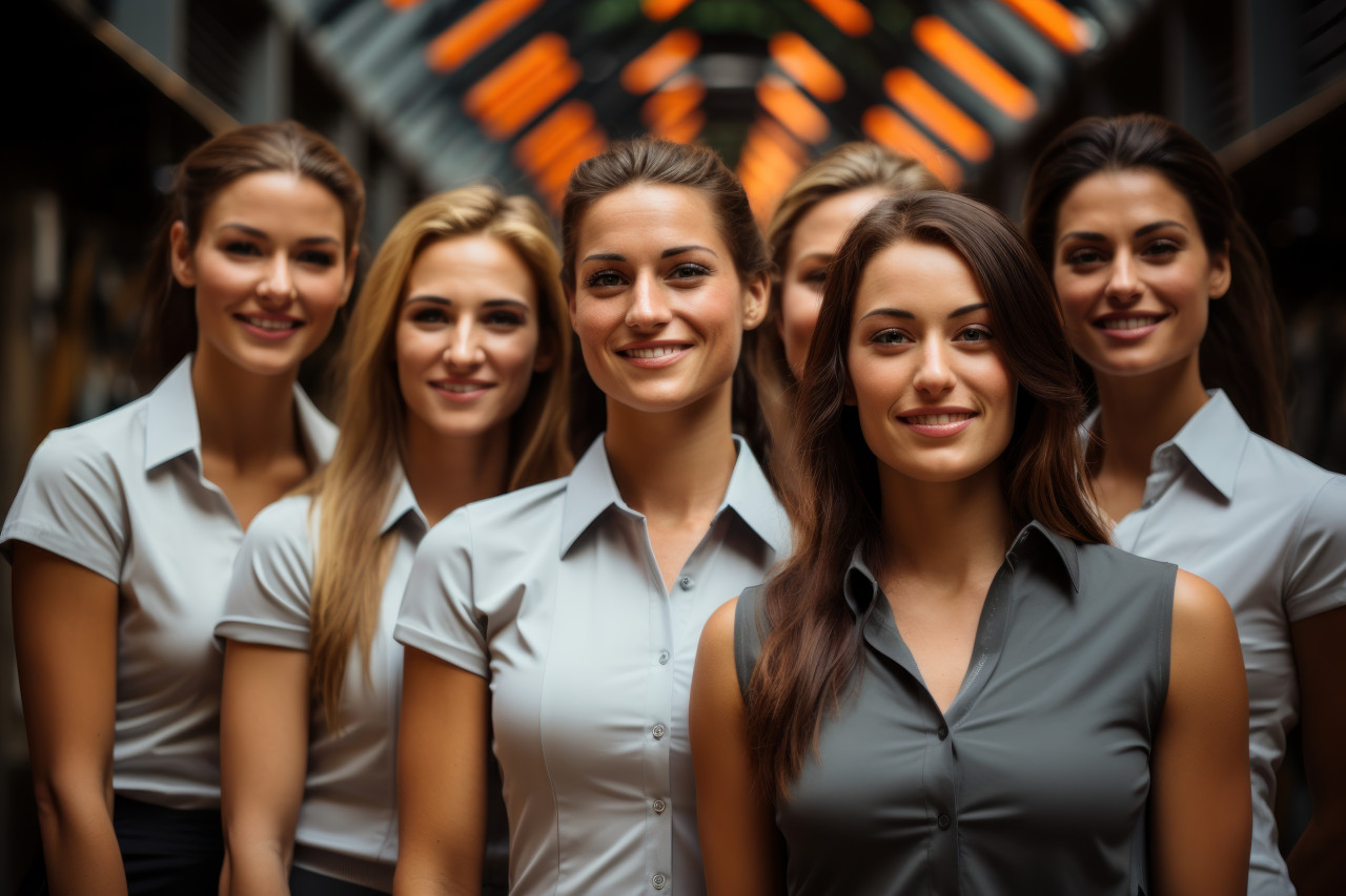 Businesswomen uniting in a corporate wellness challenge, girl power image